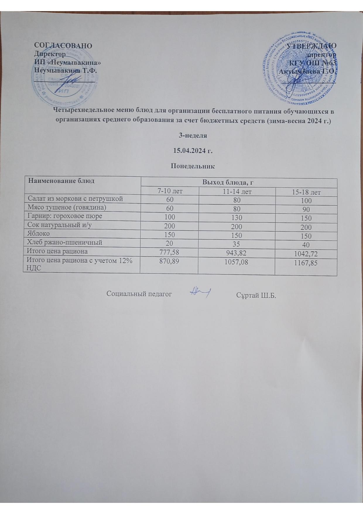 15 сәуір Ас мәзірі