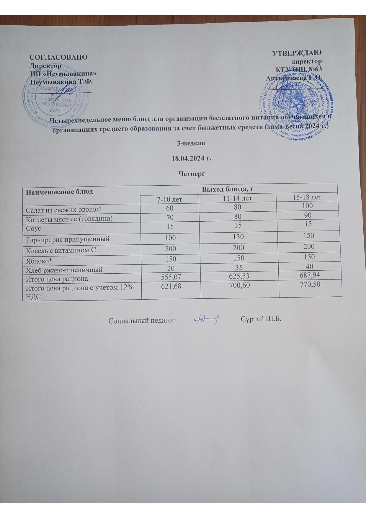 18 сәуір Ас мәзірі