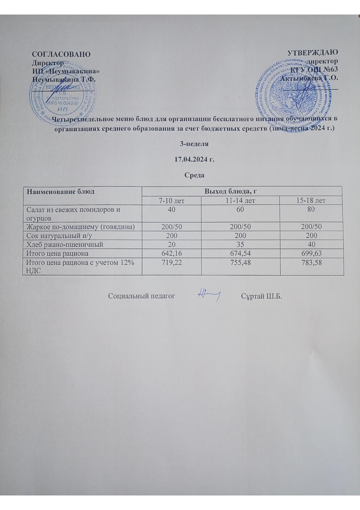 17 сәуір Ас мәзірі