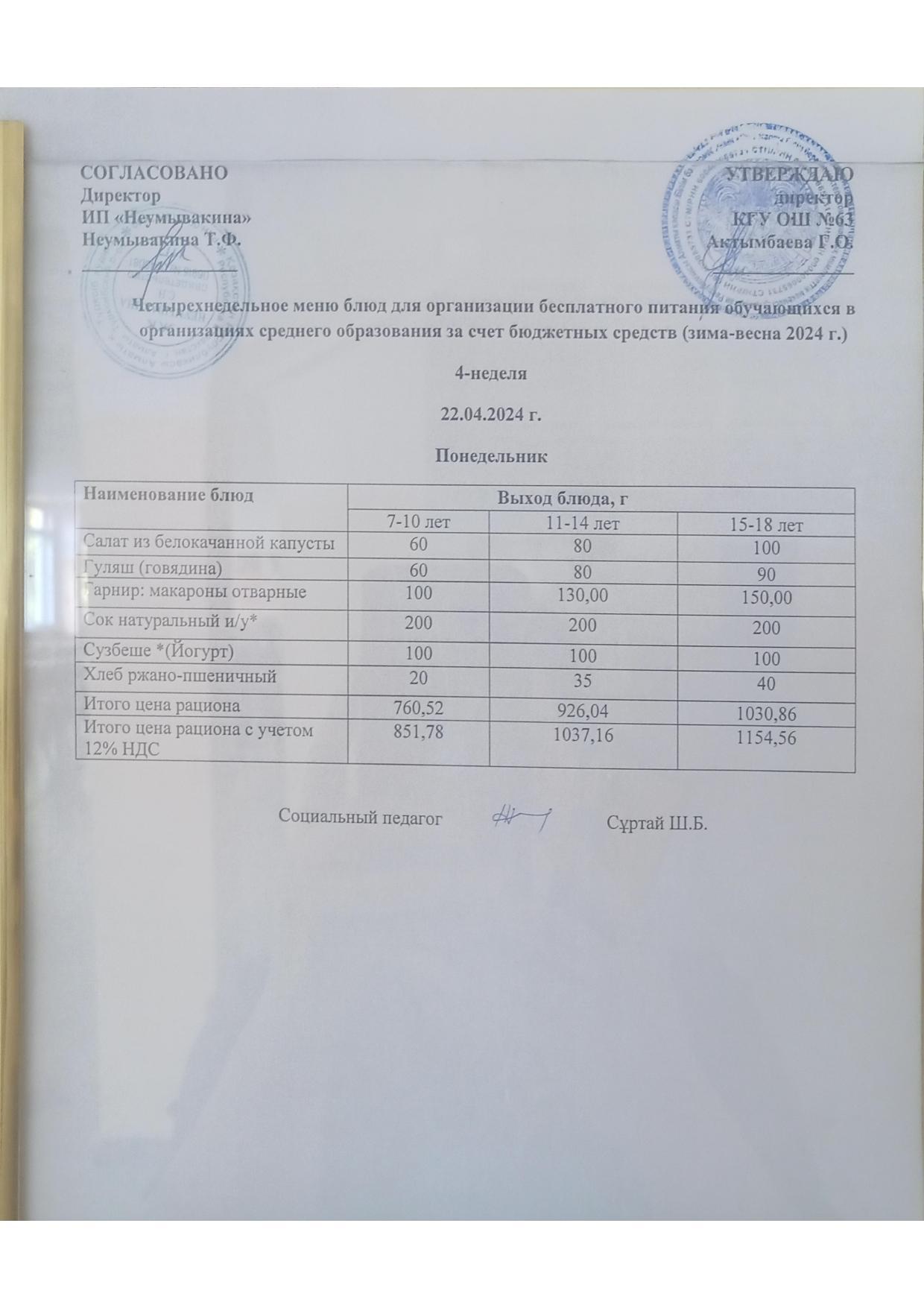 22 сәуір Ас мәзірі