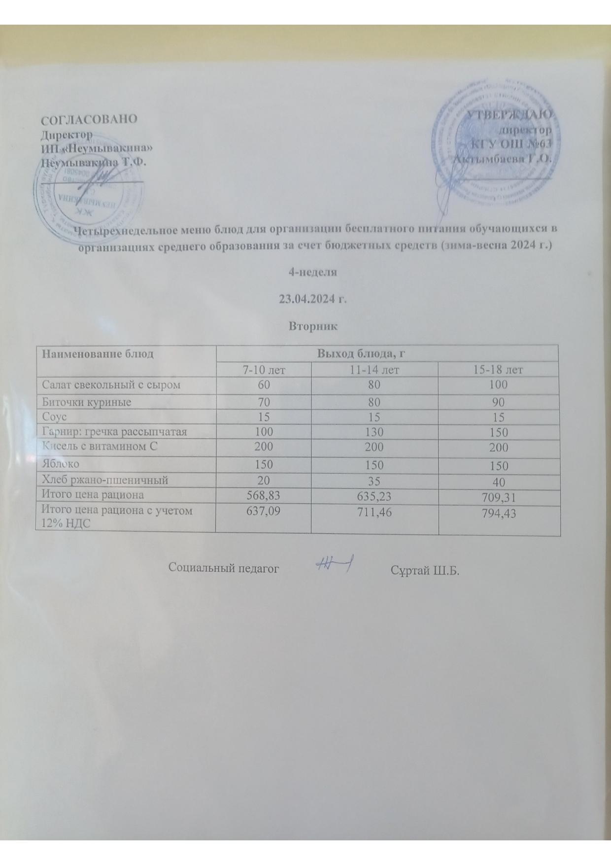 23 сәуір Ас мәзірі