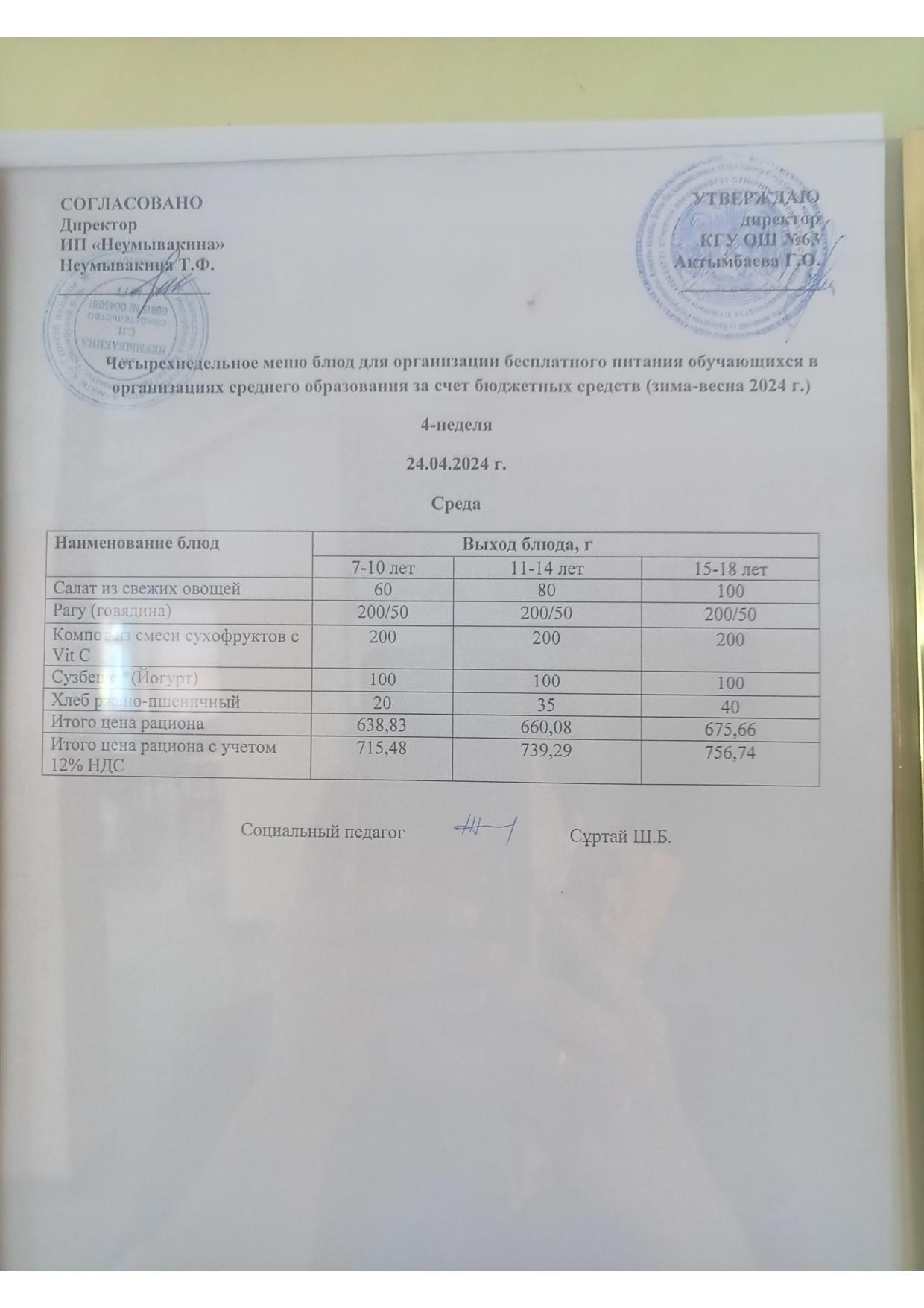 24 сәуір Ас мәзірі