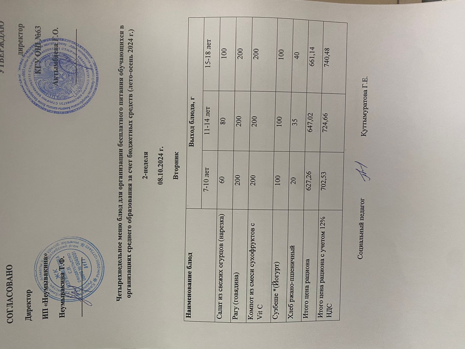 Ас мәзірі 08.10.2024