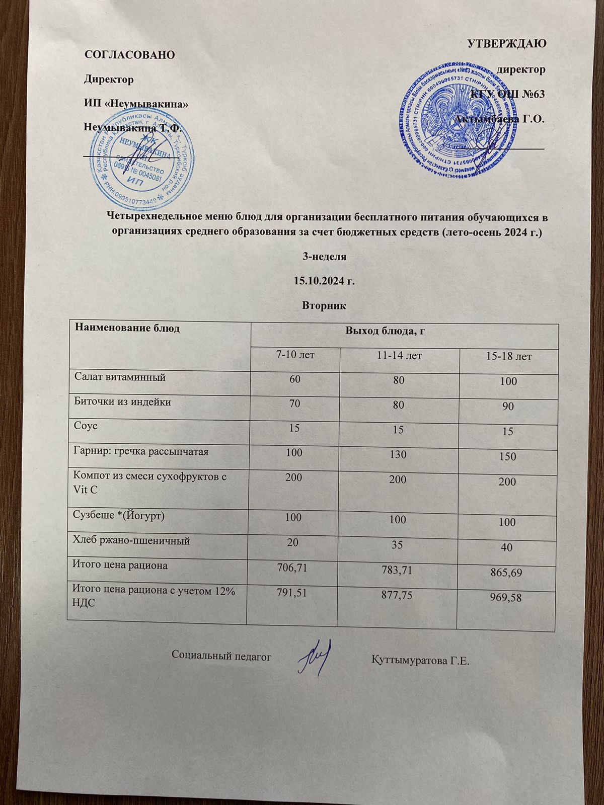 Ас мәзірі 15.10.2024