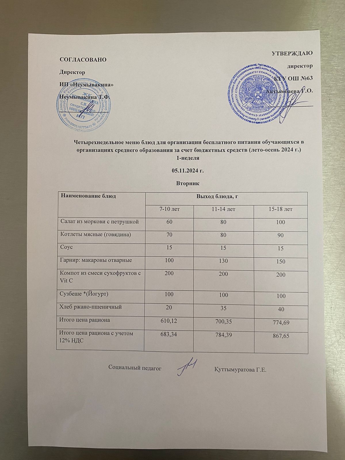 Ас мәзірі 05.11.2024