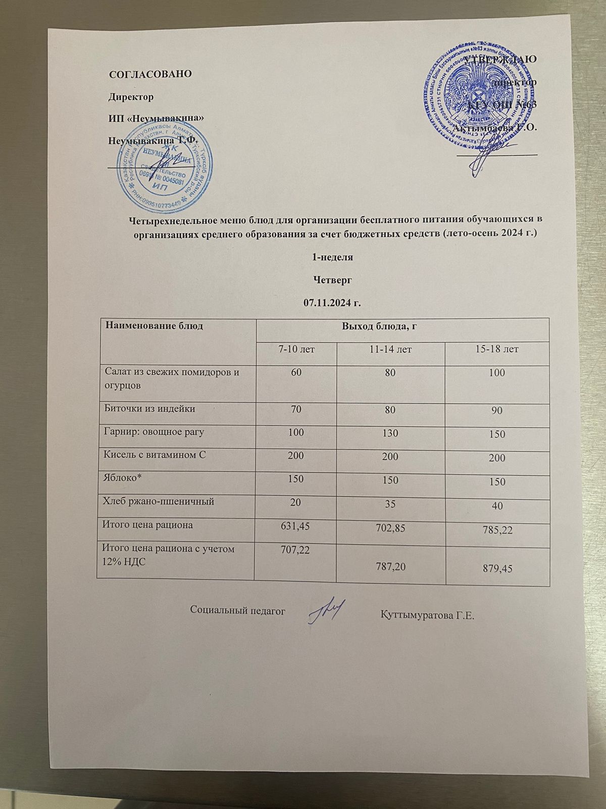 Ас мәзірі 07.11.2024