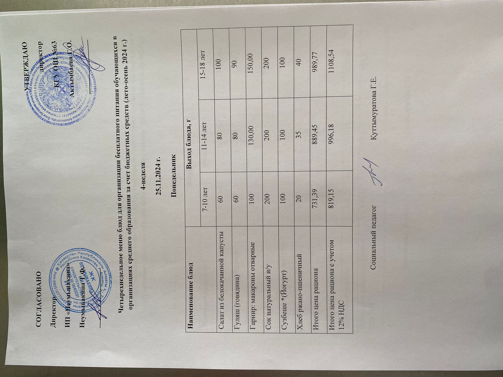 Ас мәзірі 25.11.2024