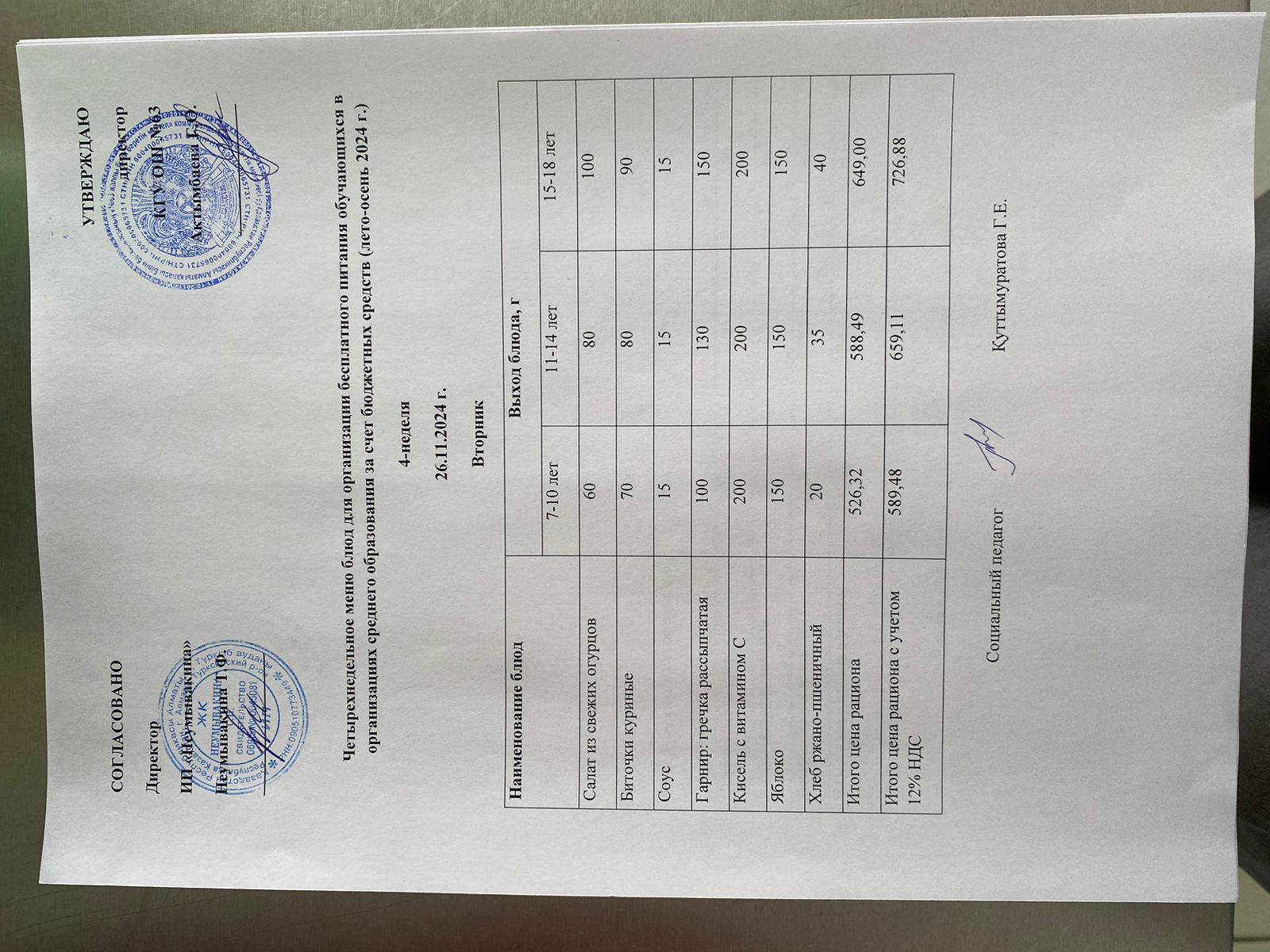 Ас мәзірі 26.11.2024