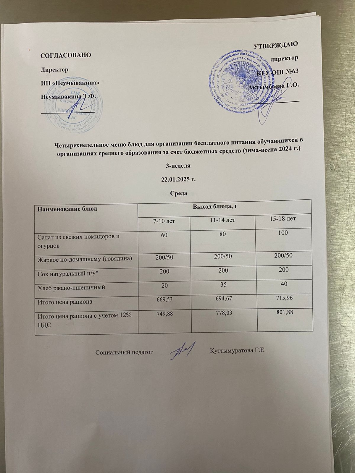 Ас мәзірі 22.01.2025