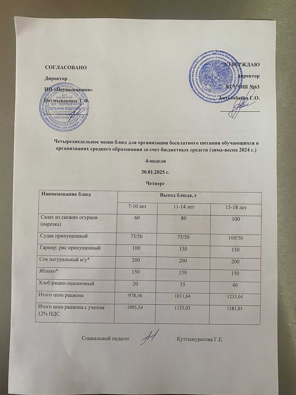 Ас мәзірі 30.01.2025