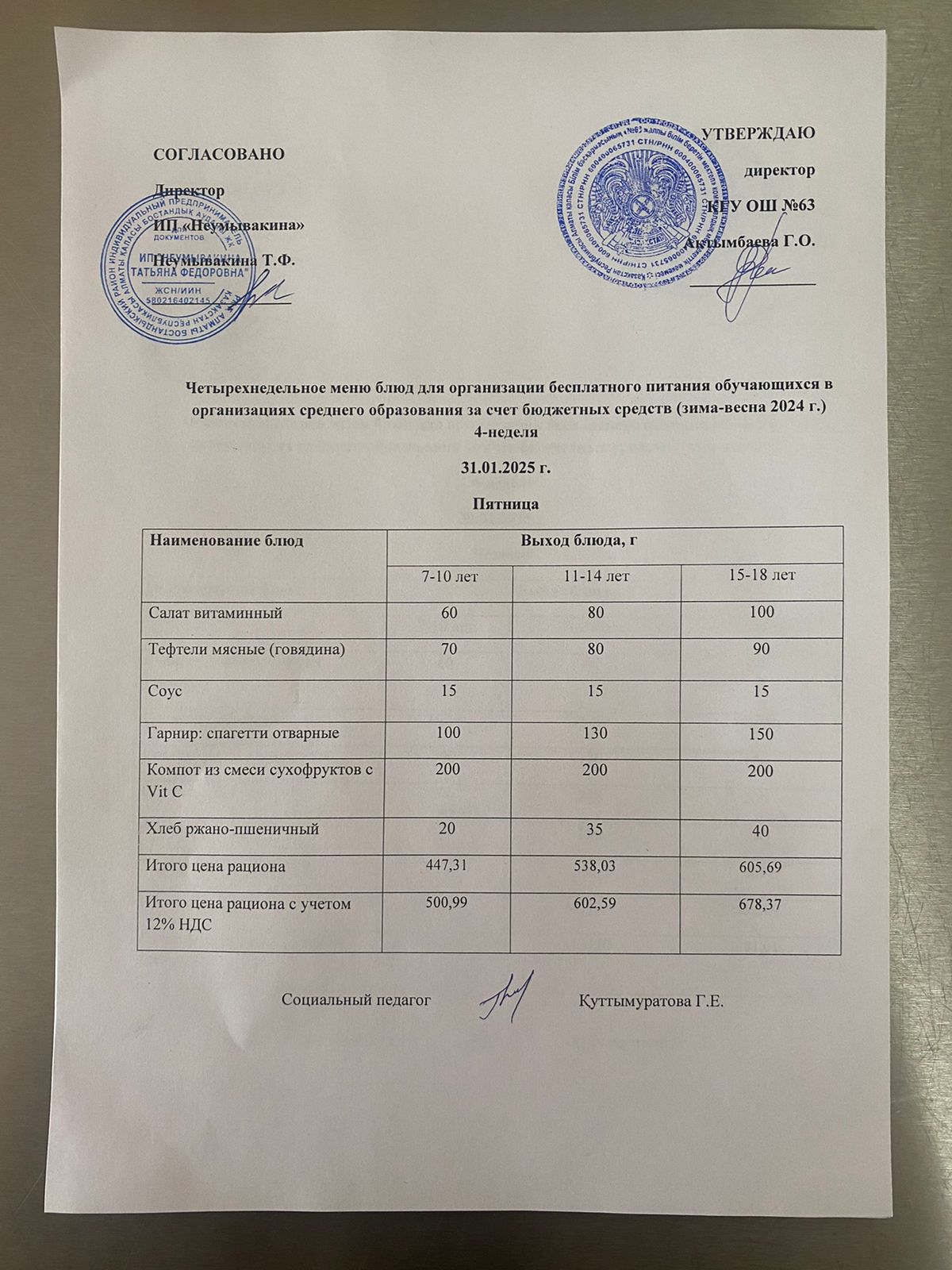 Ас мәзірі 31.01.2025