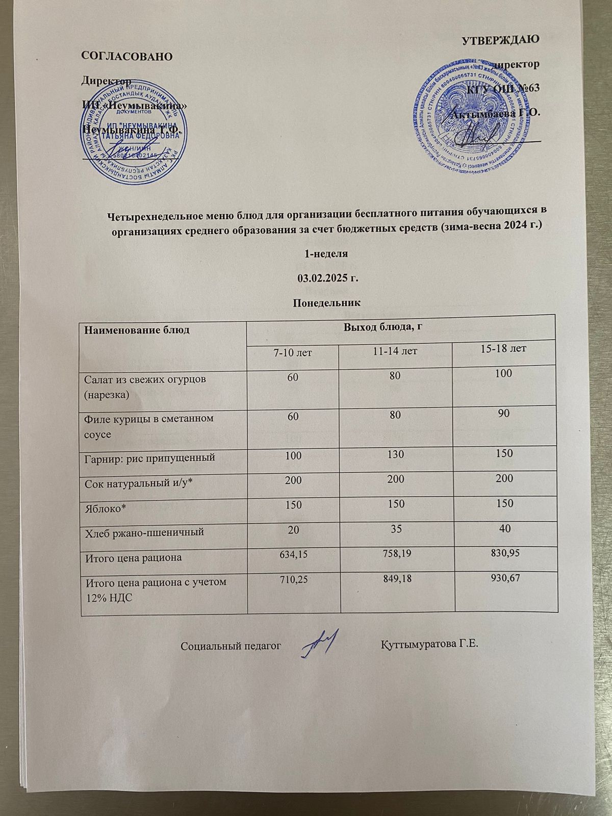 Ас мәзірі 03.02.2025