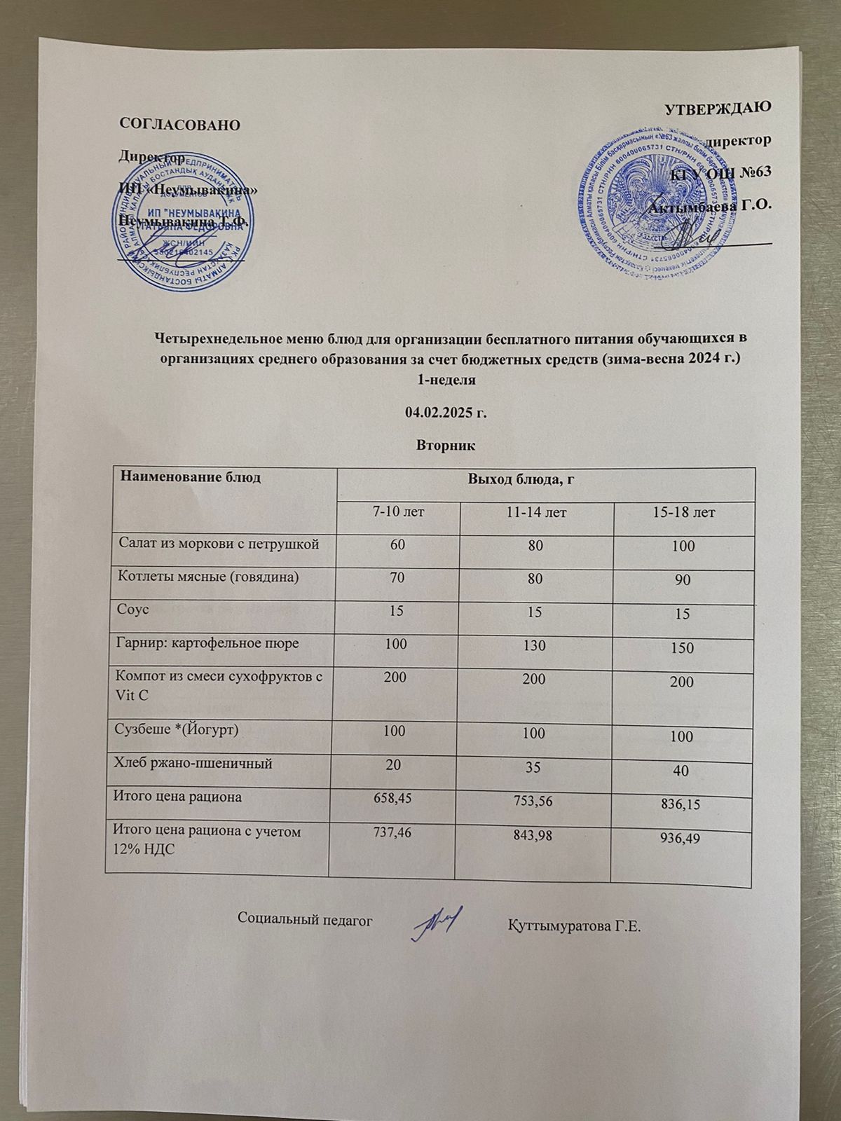 Ас мәзірі 04.01.2025