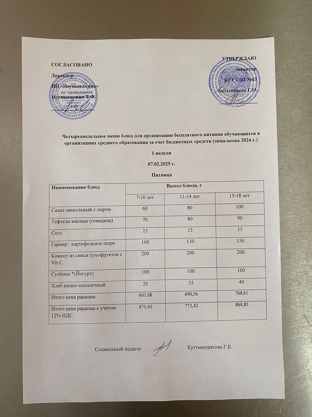 Ас мәзірі 07.02.2025