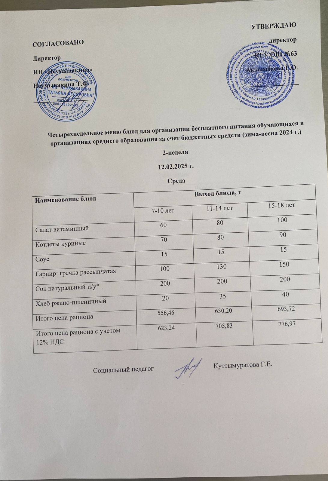 Ас мәзірі 12.02.2025