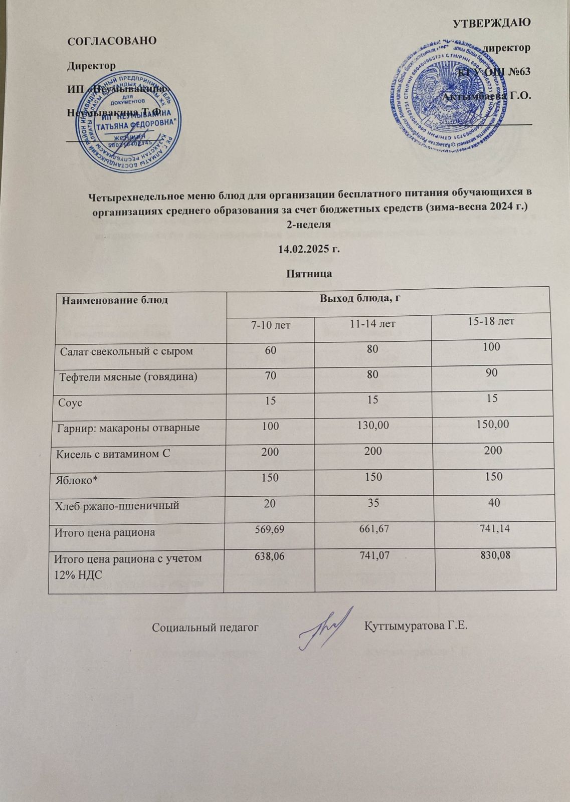 Ас мәзірі 14.02.2025