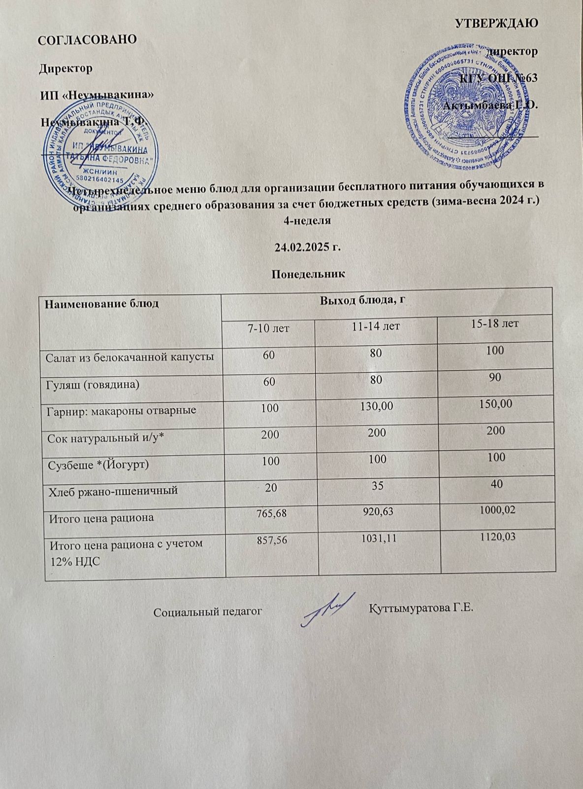 Ас мәзірі 24.02.2025