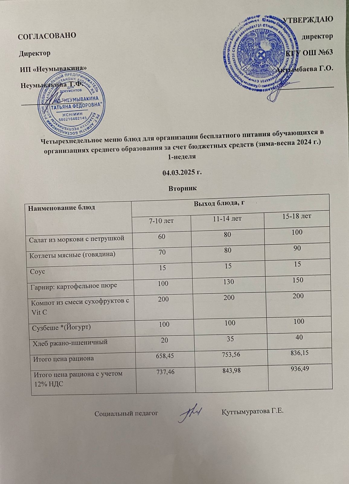 Ас мәзірі 04.03.2025