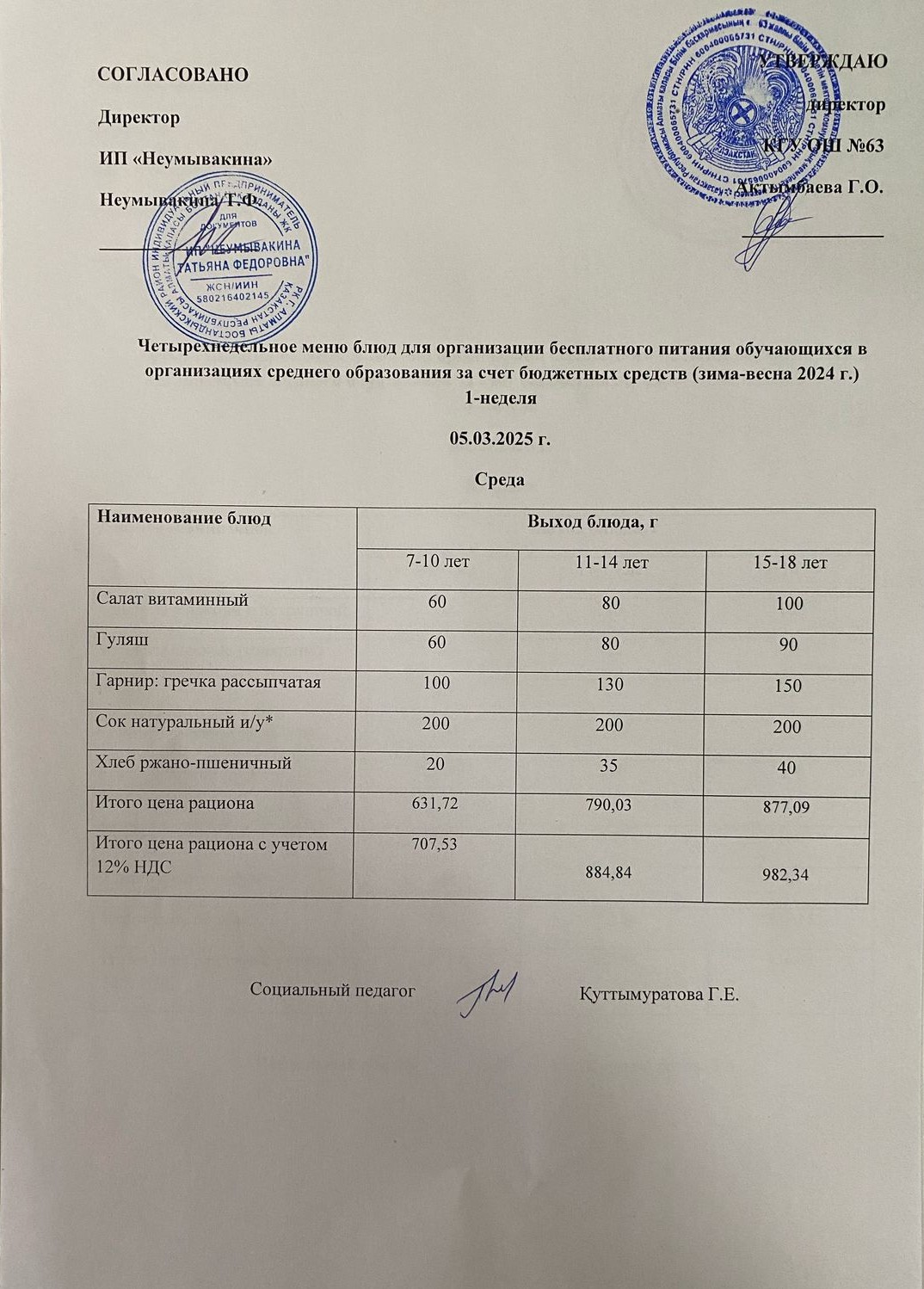 Ас мәзірі 05.03.2025