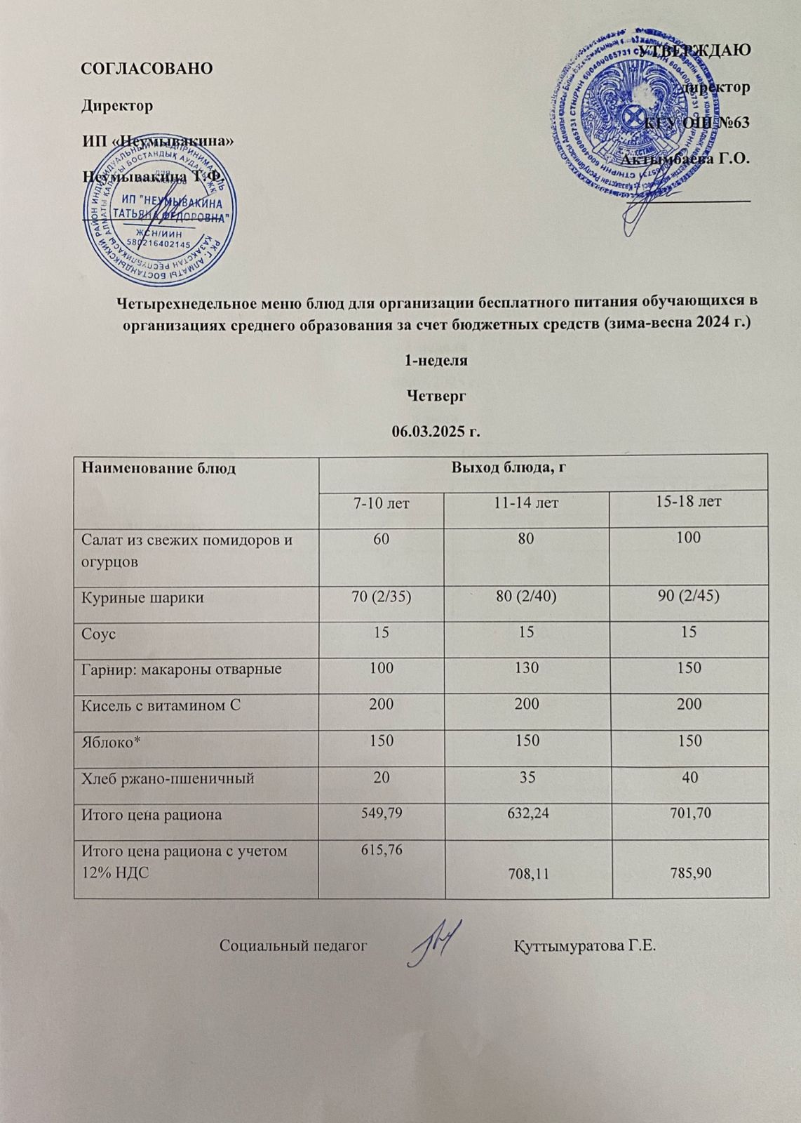 Ас мәзірі 06.03.2025