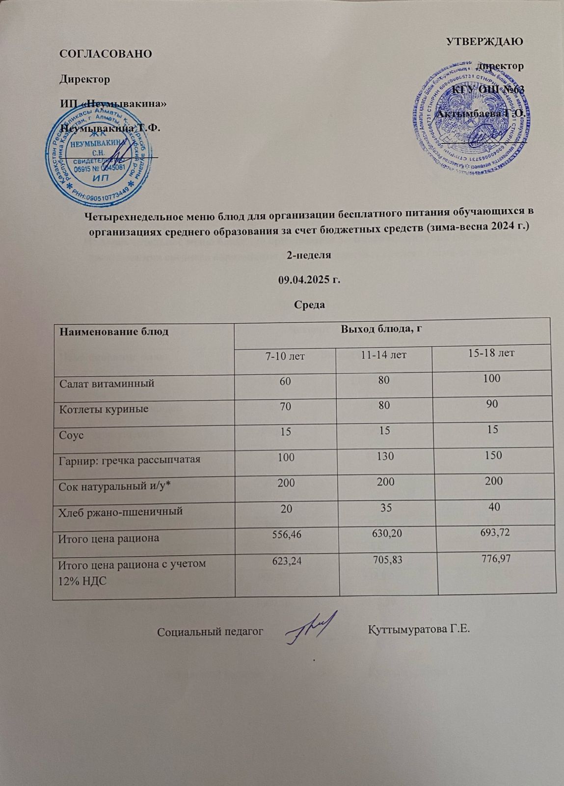 Ас мәзірі 09.04.2025