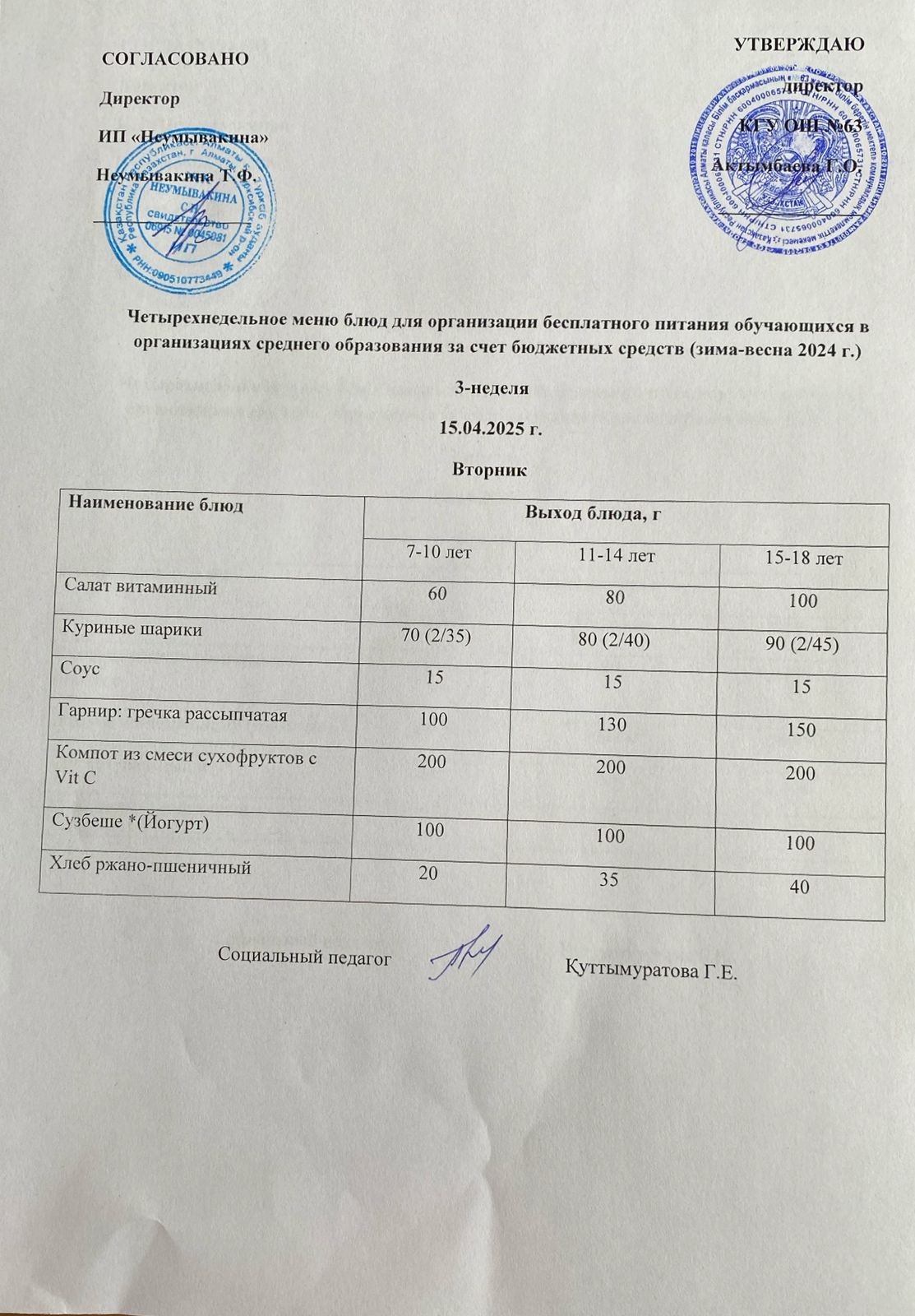 Ас мәзірі 15.04.2025