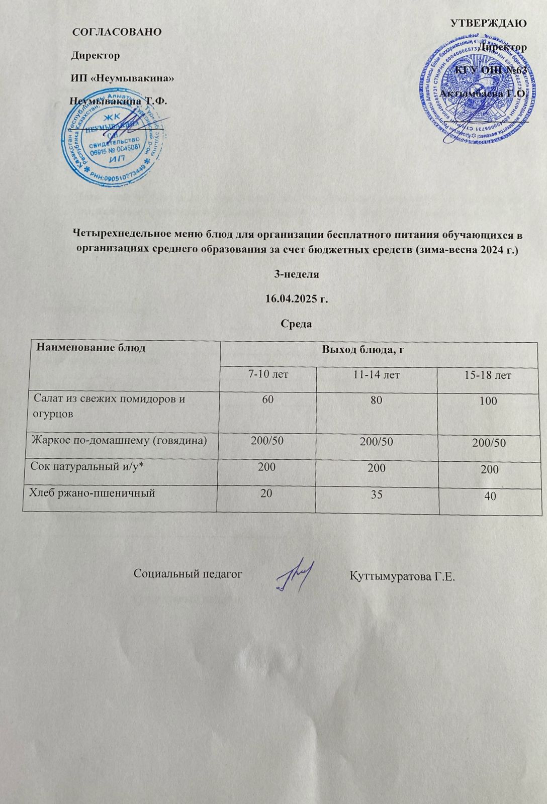 Ас мәзірі 16.04.2025