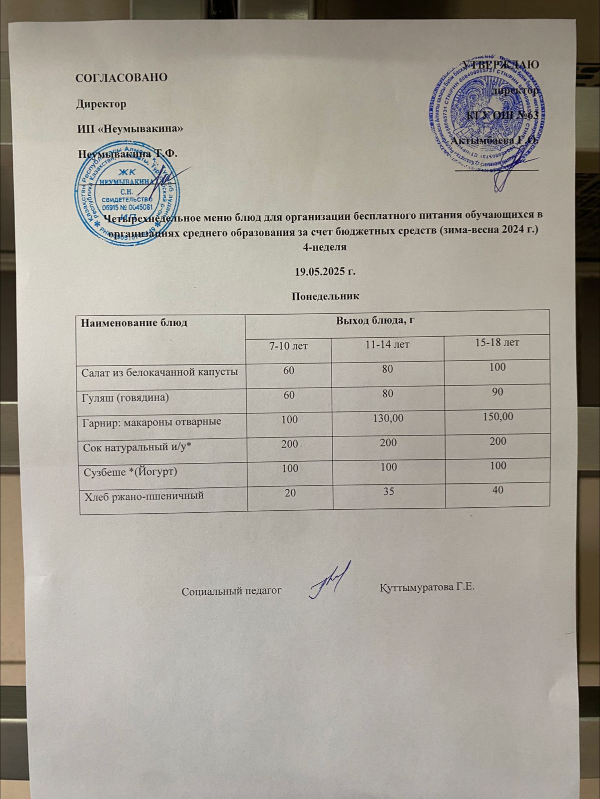 Ас мәзірі 19.05.2025