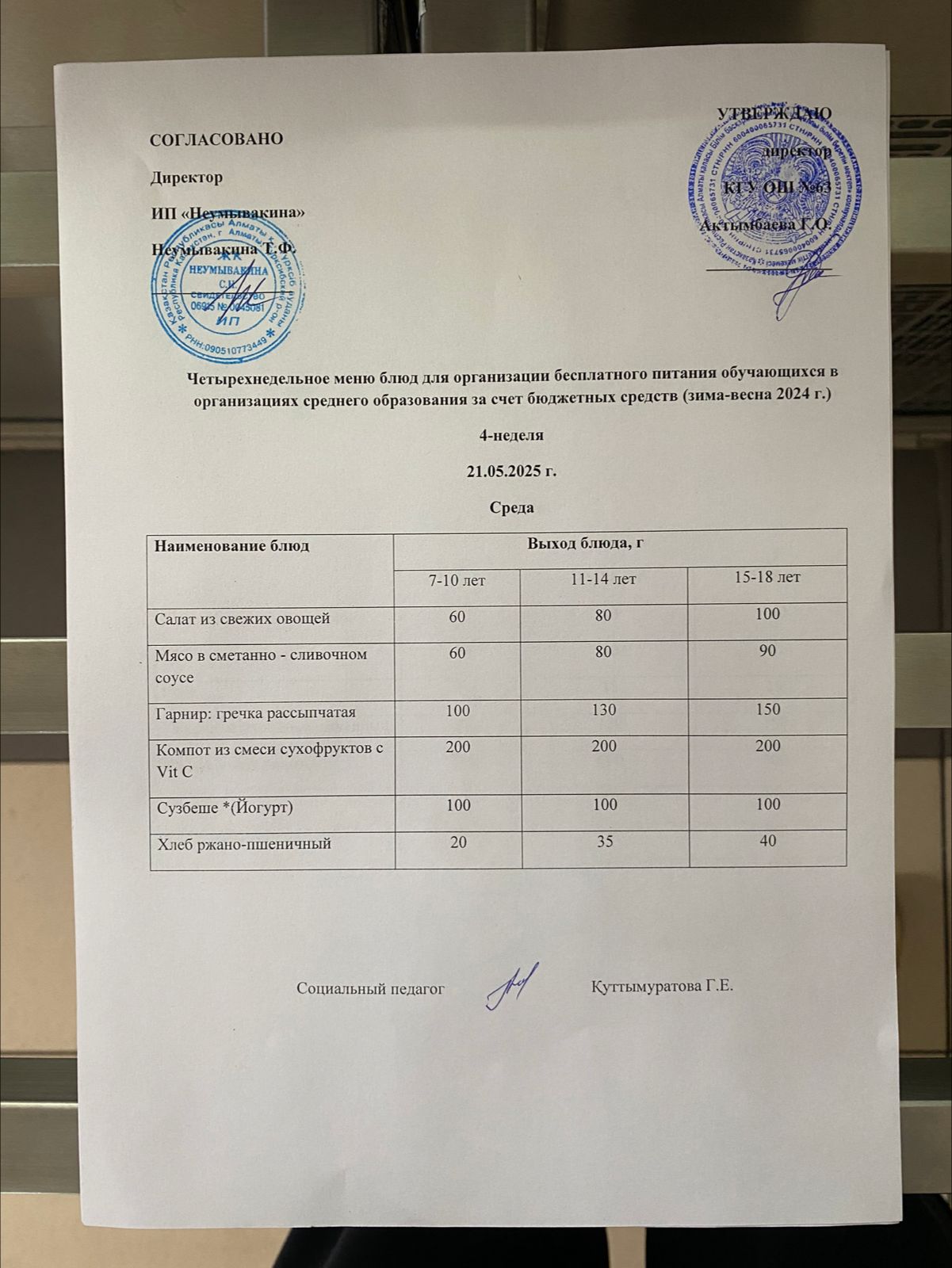 Ас мәзірі 21.05.2025