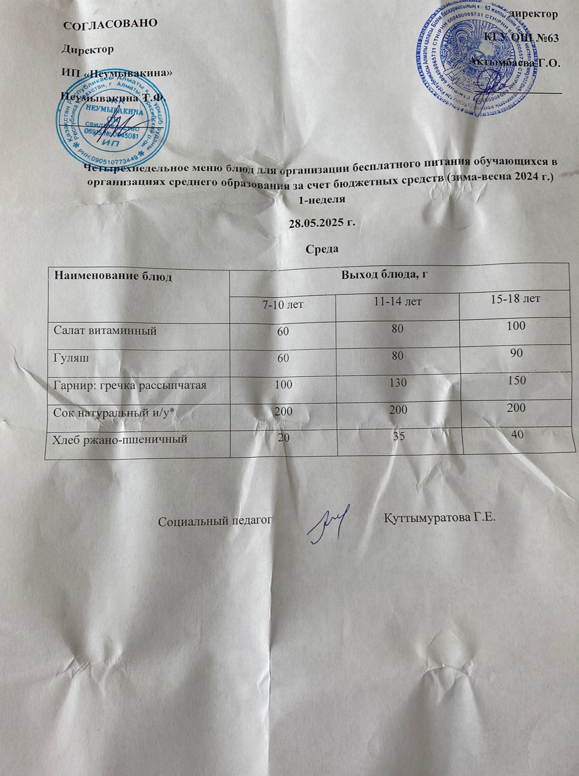 Ас мәзірі 28.05.2025