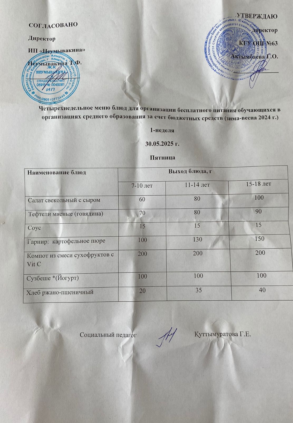 Ас мәзірі 30.05.2025