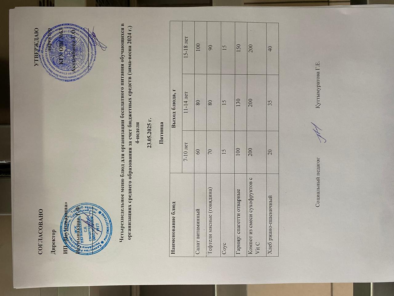 Ас мәзірі 23.05.2025