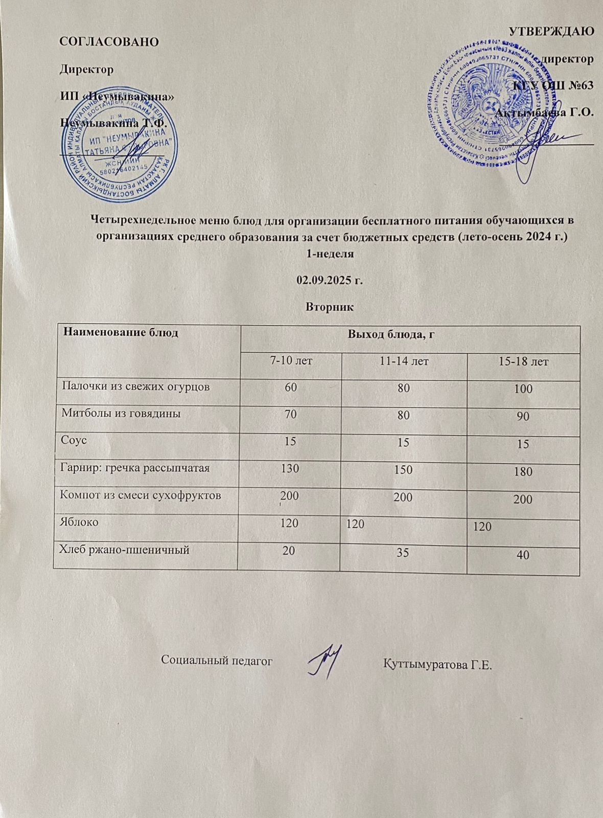 Ас мәзірі 02.09.2025