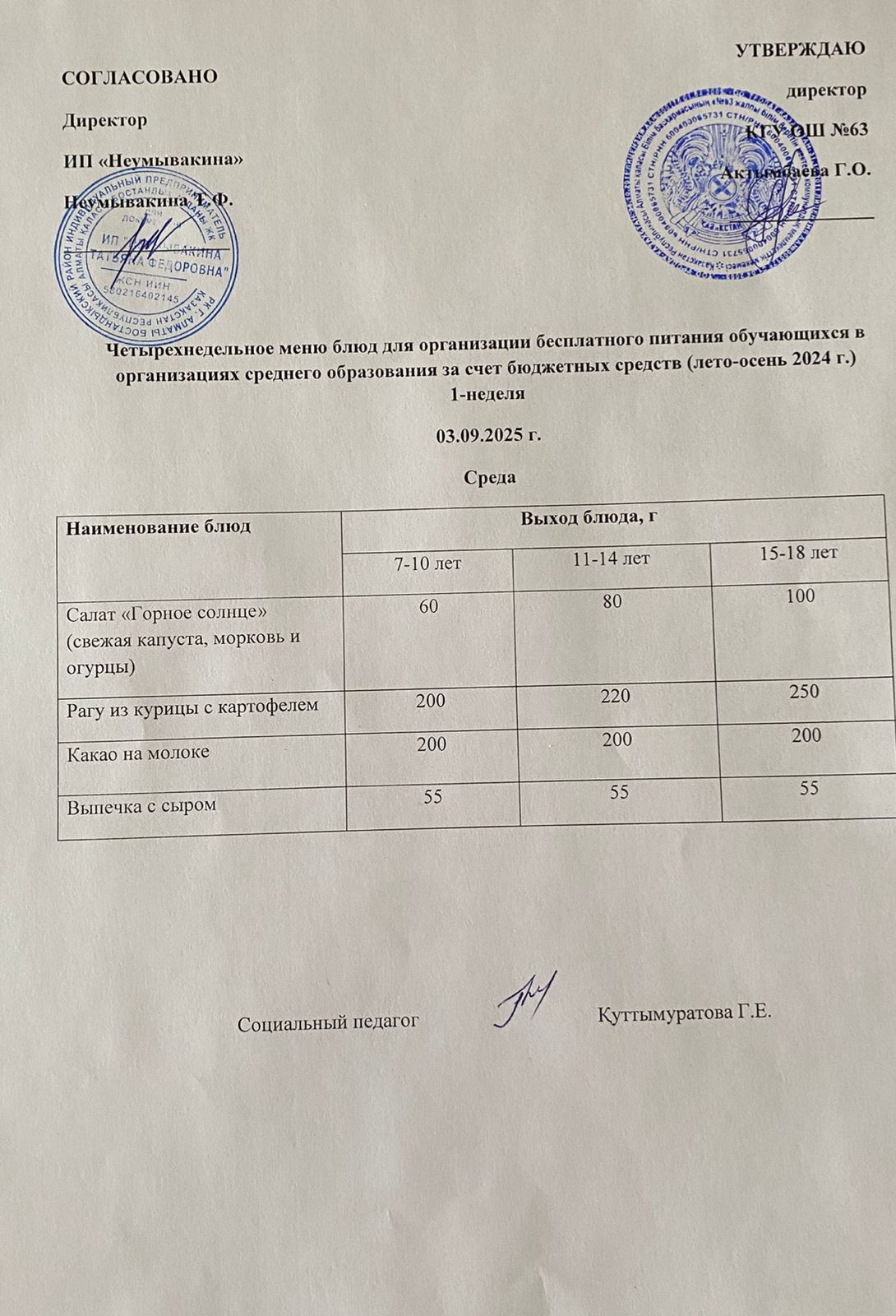 Ас мәзірі 03.09.2025