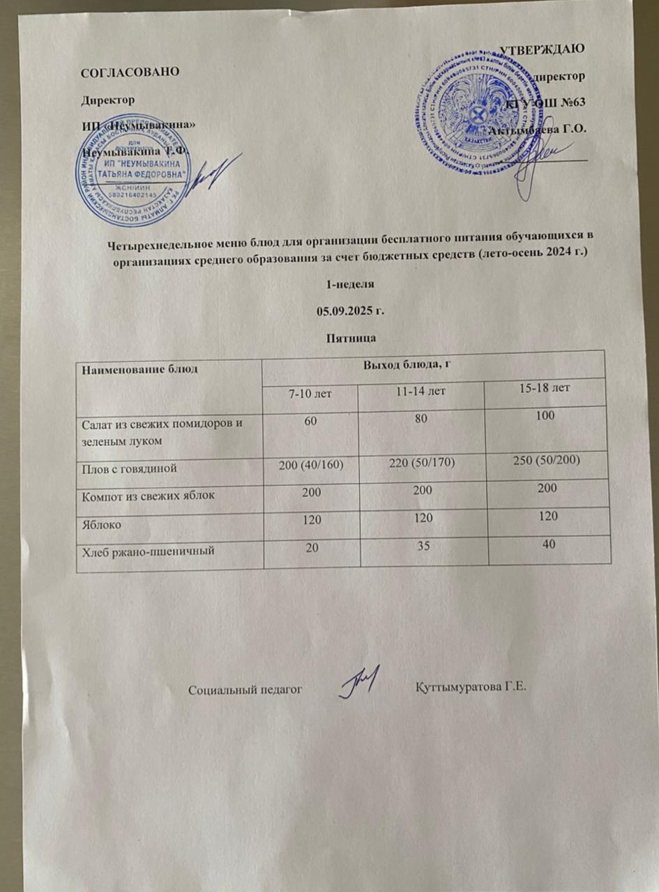 Ас мәзірі 05.09.2025