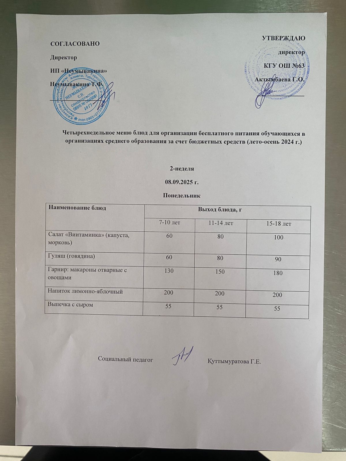 Ас мәзірі 08.09.2025