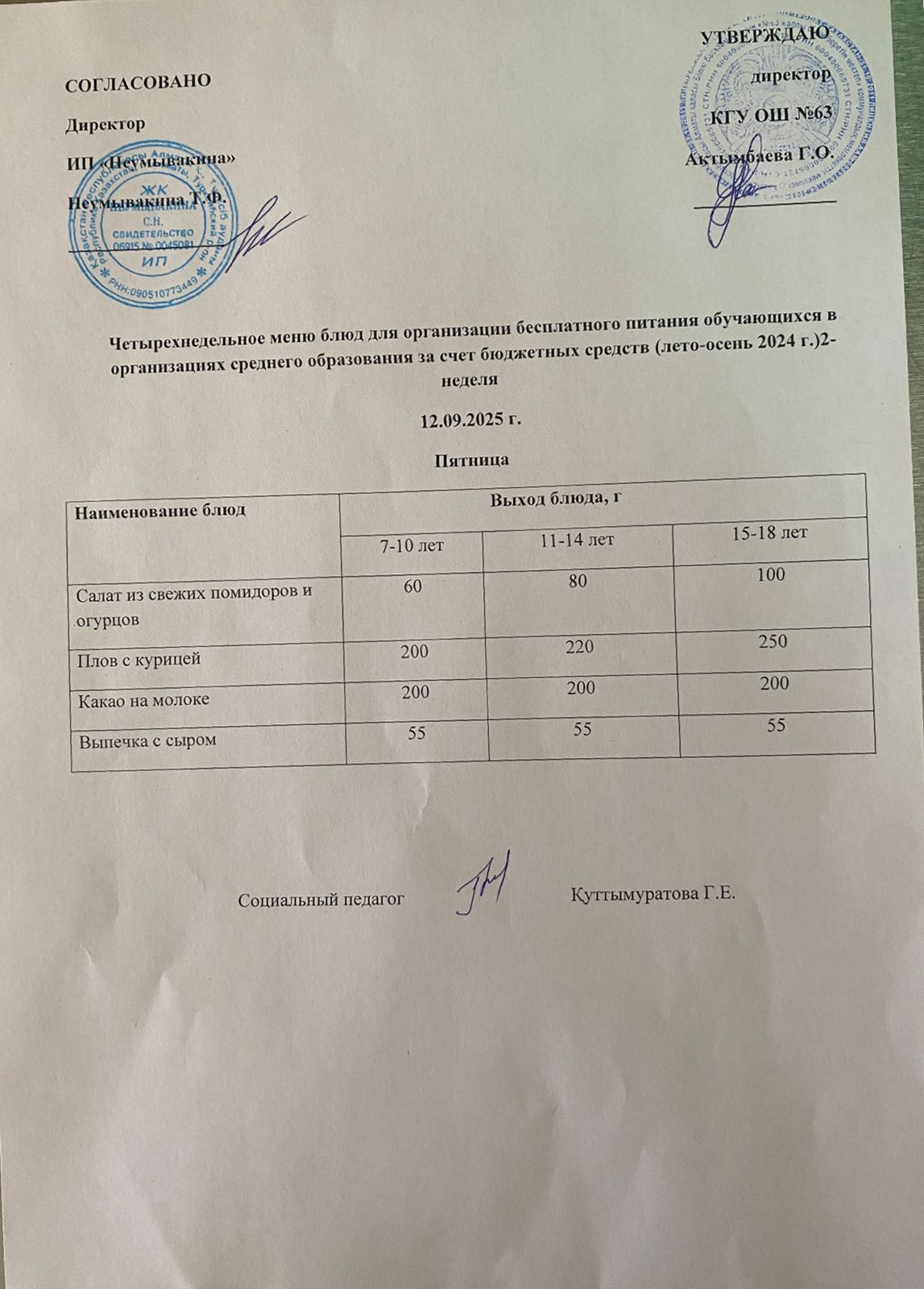 Ас мәзірі 12.09.2025