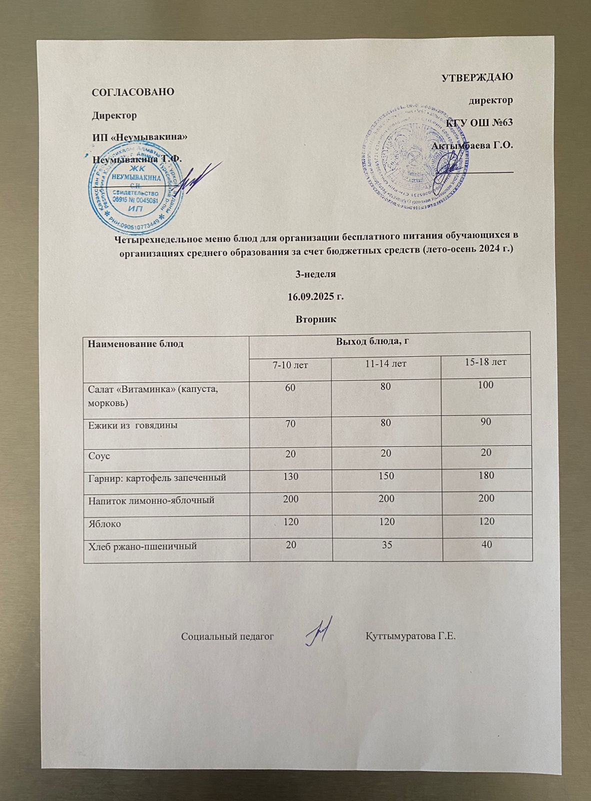 Ас мәзірі 16.09.2025